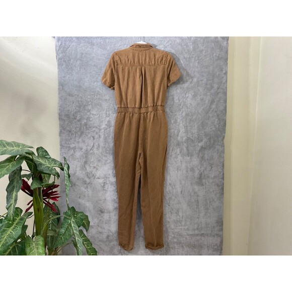 C & C California Brown Linen Blend Button Front jumpsuit women’s size Medium - Picture 5 of 11